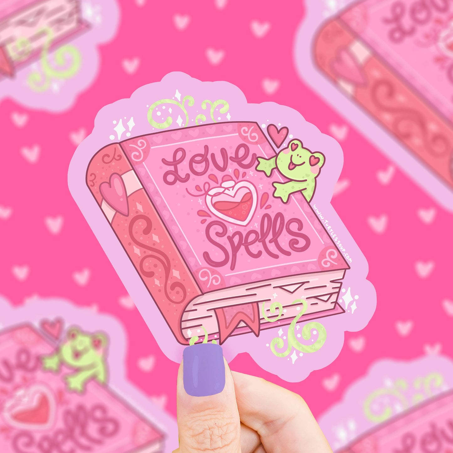 Love Spells Pink Book Witchy Frog Art Valentine's Sticker
