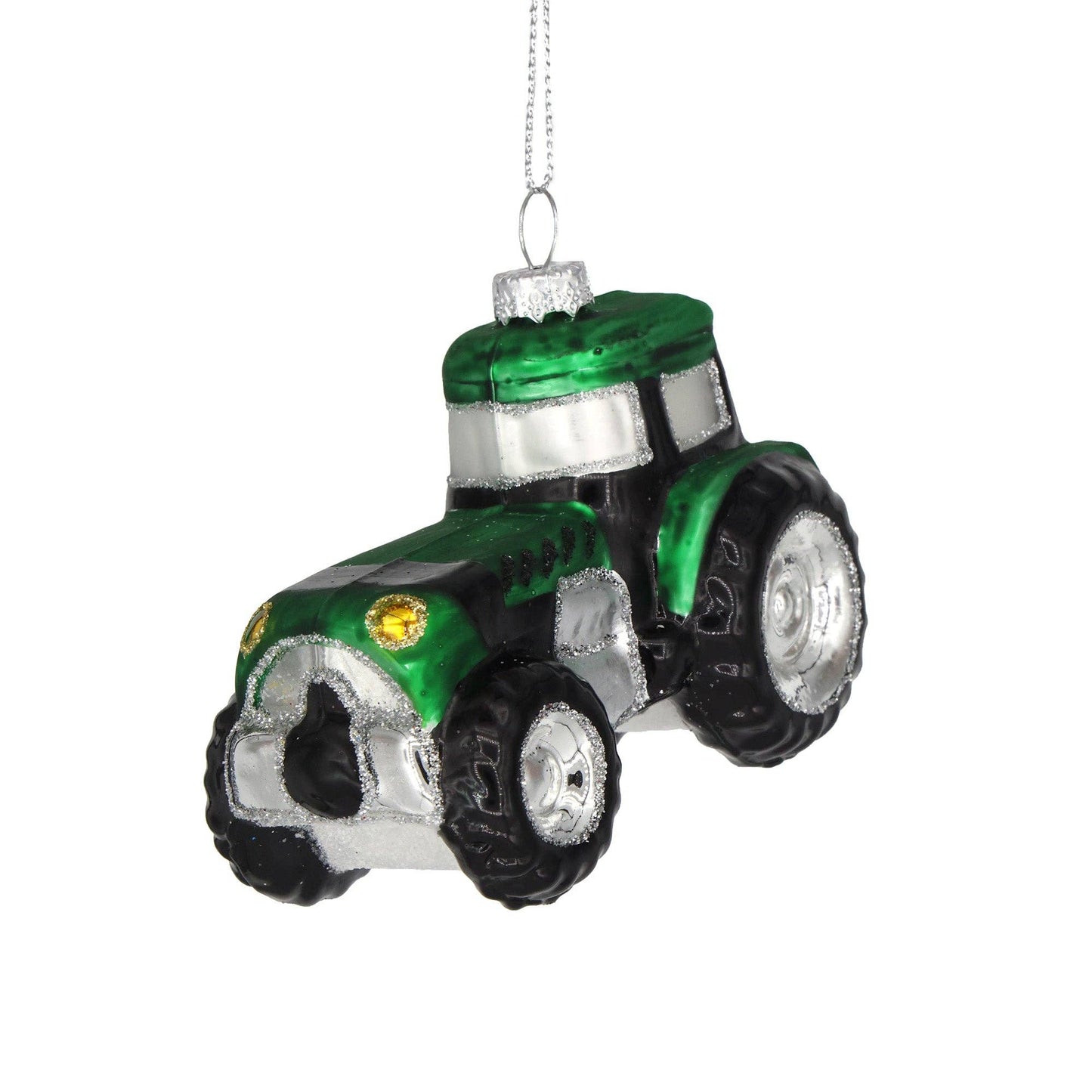 Green Tractor, Hand Painted Glass Christmas Ornament 2025