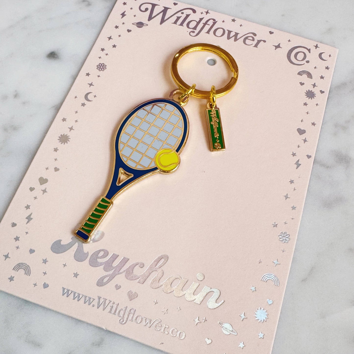 Tennis Racket Enamel Keychain, ALL COLORS