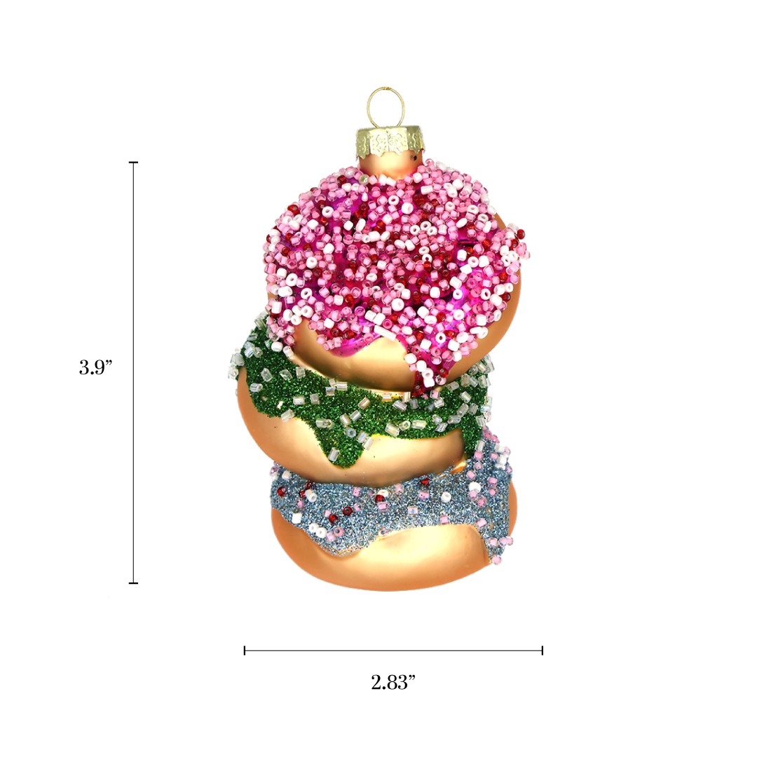 Christmas Ornaments Glass Handmade Pink Sprinkles Donut 2025
