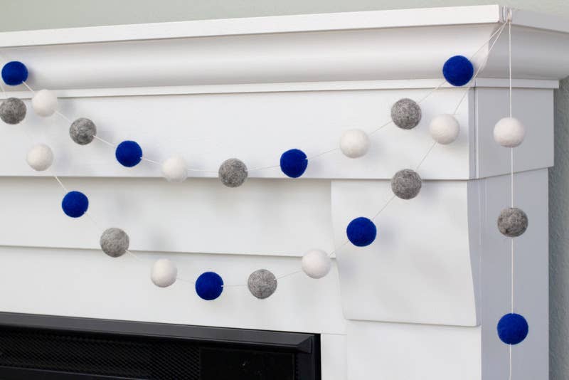 Winter Felt Ball Garland - Blue, Grey, White