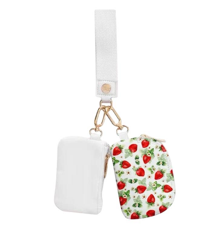 Karma Strawberry White Dual Wallet Keychain Wristlet