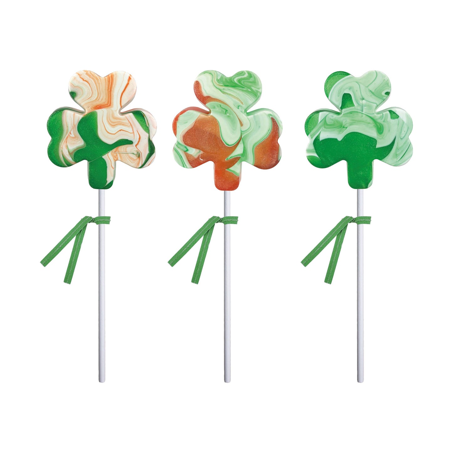 Melville Mini Shamrock Glitter Color Swirl Lollipop, 24ct