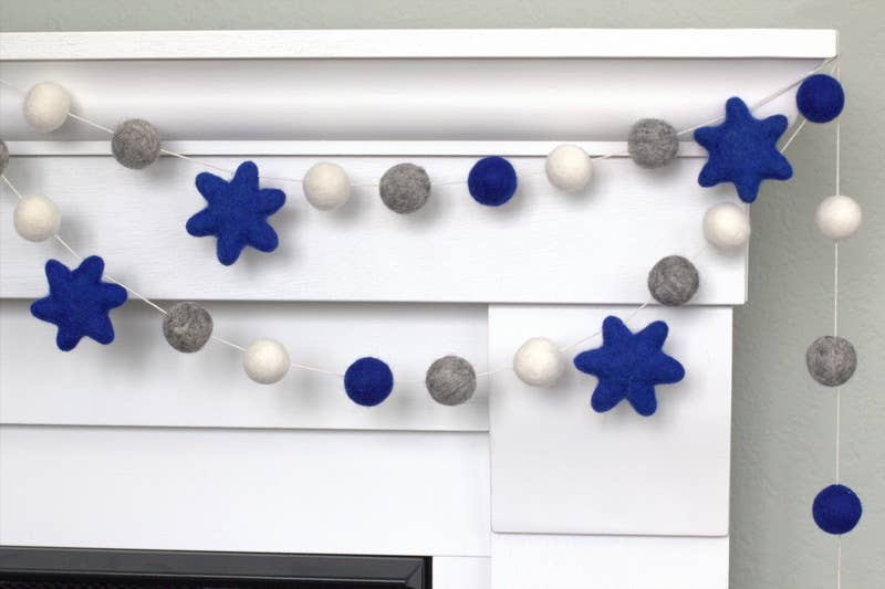 Star of David Hanukkah Garland - Blue & Grey
