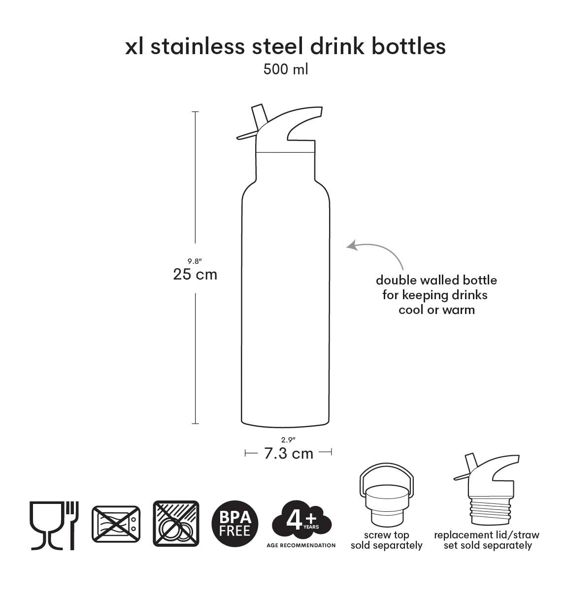 XL stainless steel drink/water bottle: Cherries