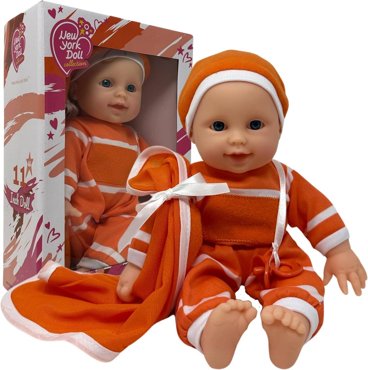 The New York Doll Collection 11" Doll Striped W/ Pacifier