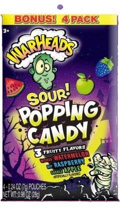 Warheads Sour Popping Candy 4 pack, 12ct Peg Bags
