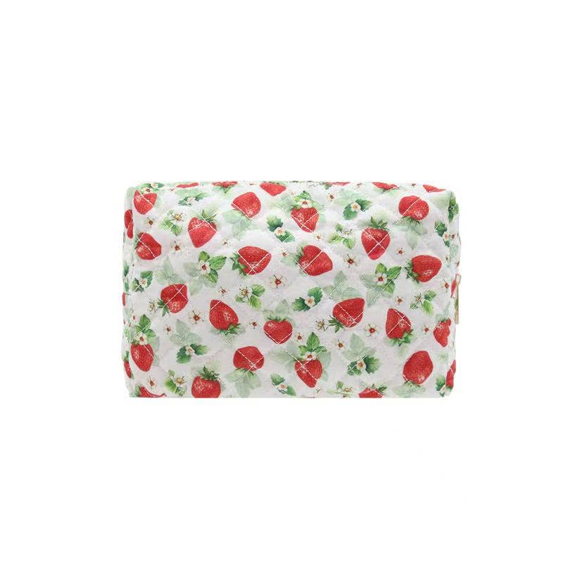 Karma Strawberry Travel Quilted Makeup Cosmetic Vanity Bag