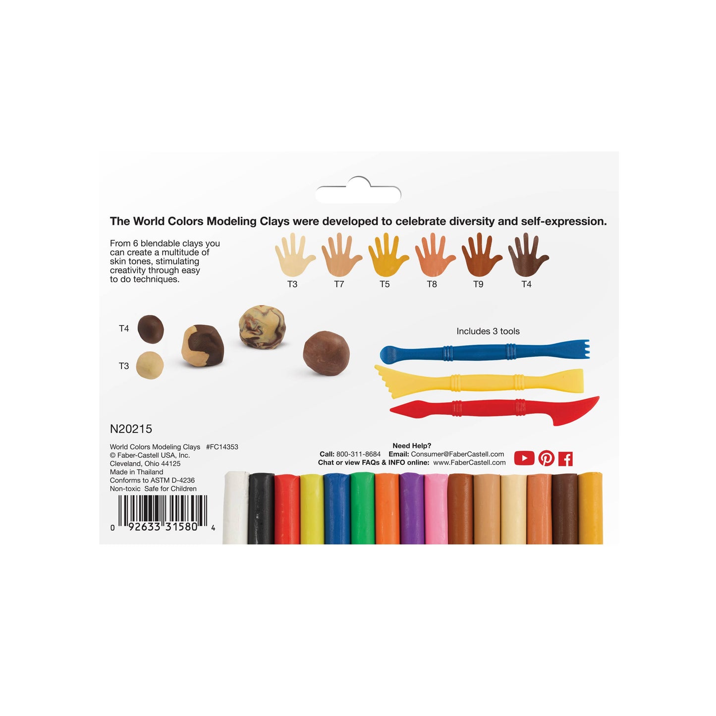 World Colors - 15 Modeling Clays with Skin Tones for Kids