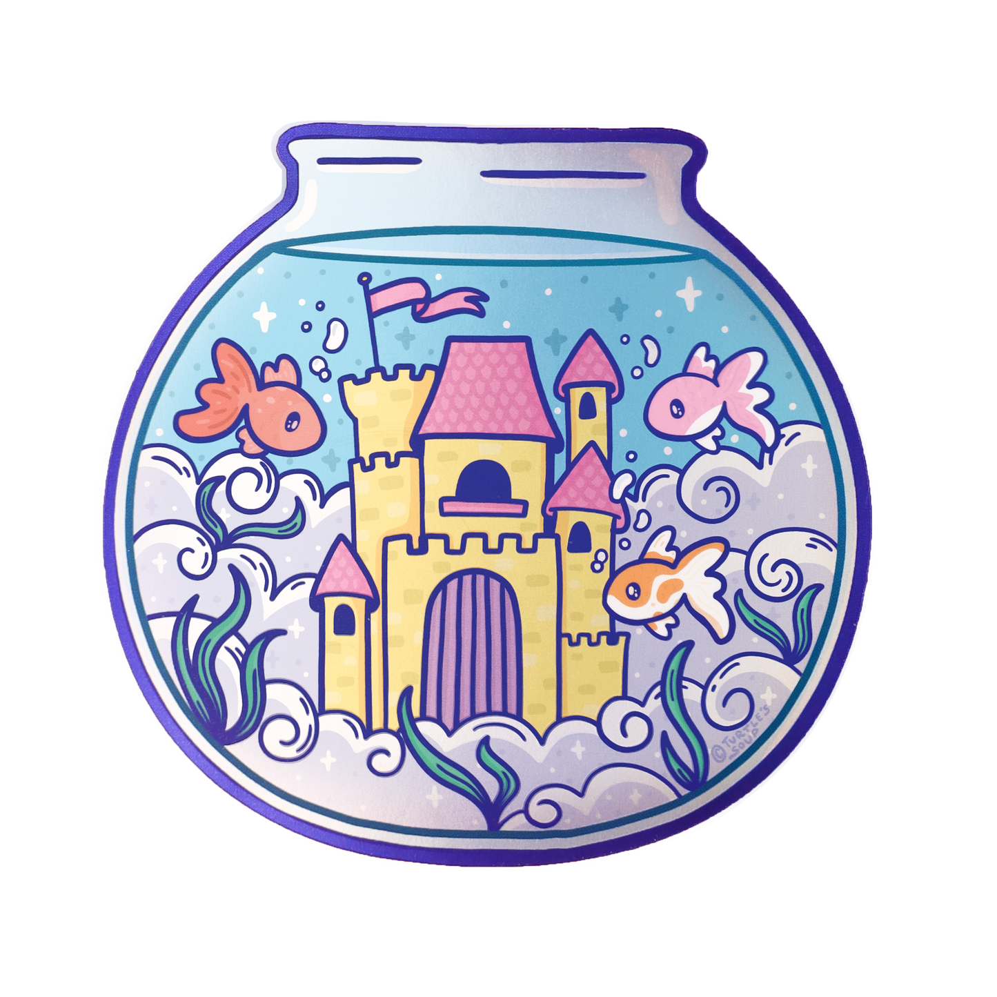 Goldfish Castle Art Glitter Vinyl Sticker
