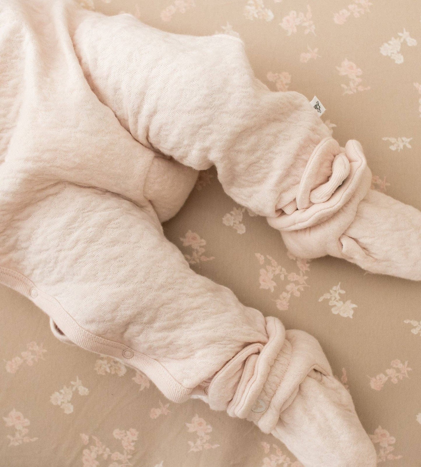 Organic Cotton Quilted Bee Wrap-Front Baby Jumpsuit - Ranunculus