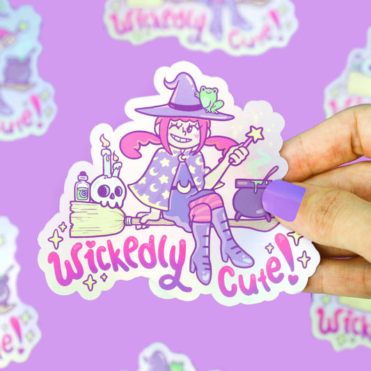 Wickedly Cute Witch Girl Halloween Holographic Vinyl Sticker