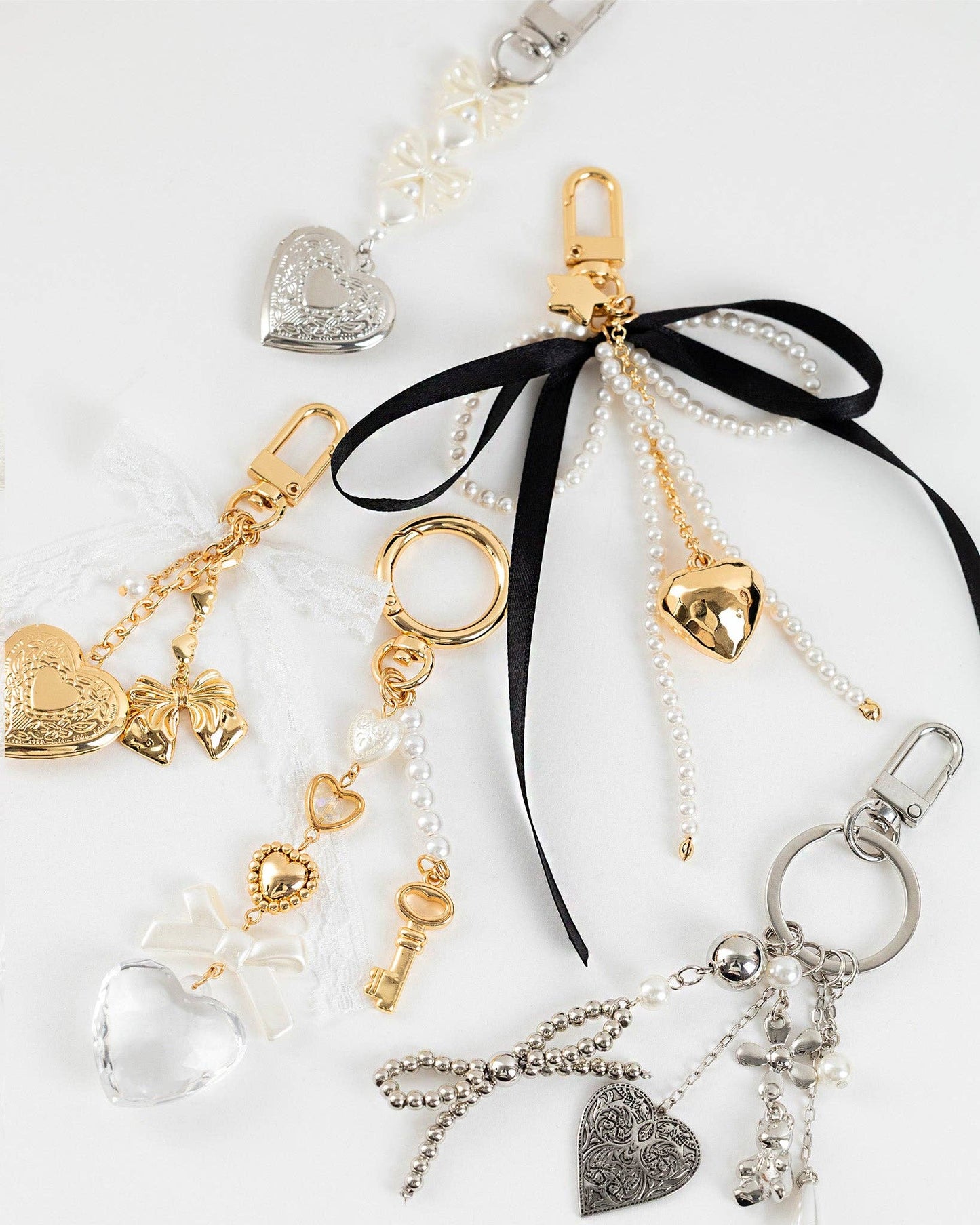 Romantic Heart Coquette Pearl Key Bag Charm