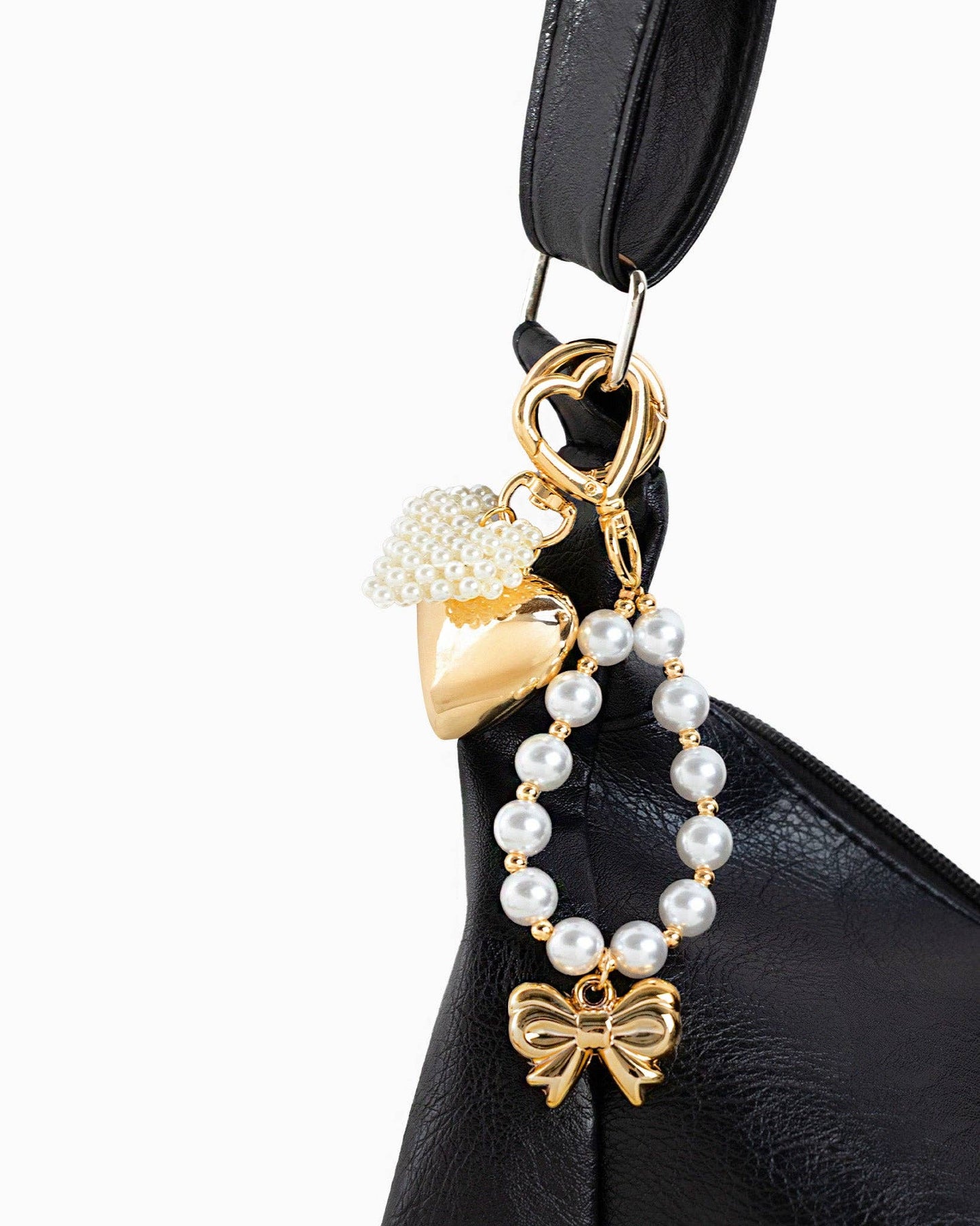 Double Puff Pearl Heart Bag Charm