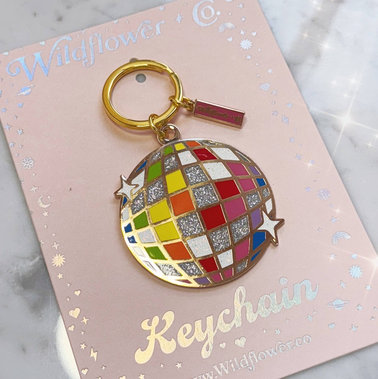 Rainbow Disco Ball Enamel Keychain