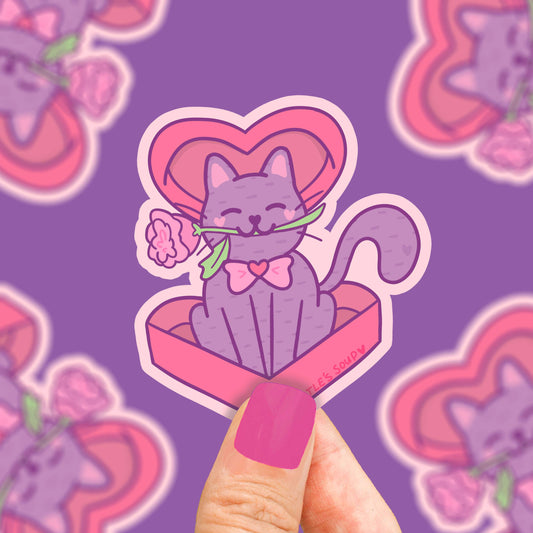 Rose Kitty Valentine Cat Chocolate Box Vinyl Sticker