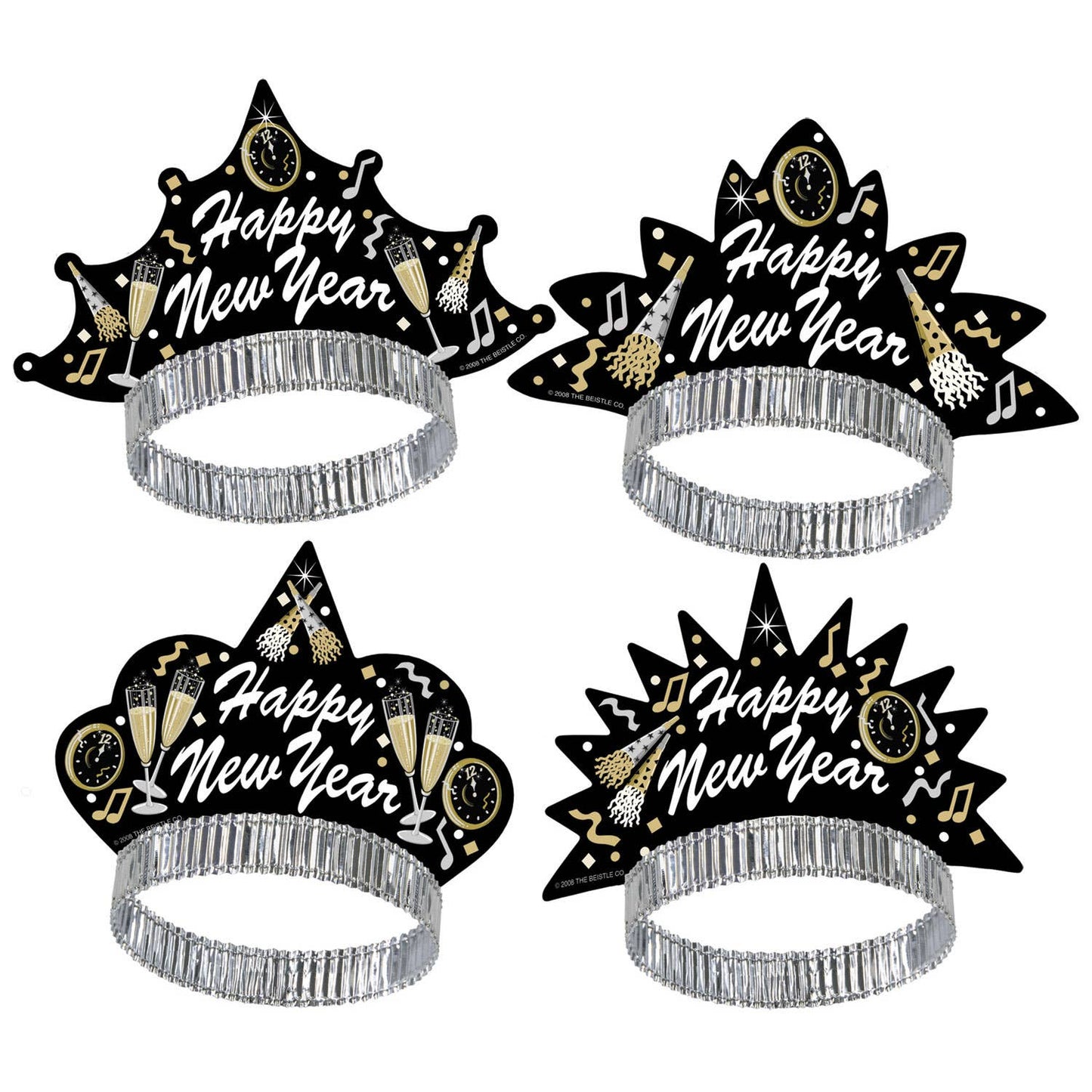 New Year Tymes Tiaras, Black, Gold, Silver, OSFM