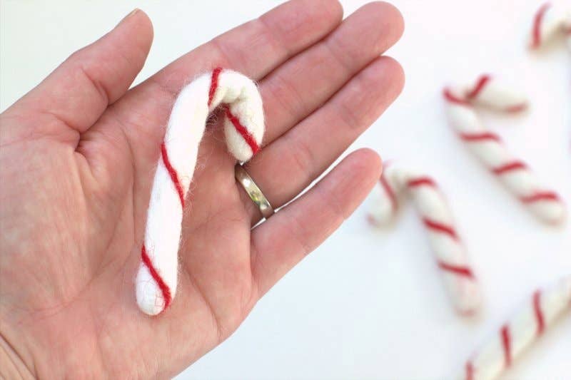 Candy Cane Christmas Felt Ball Garland - Red White