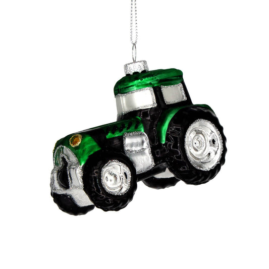 Green Tractor, Hand Painted Glass Christmas Ornament 2025