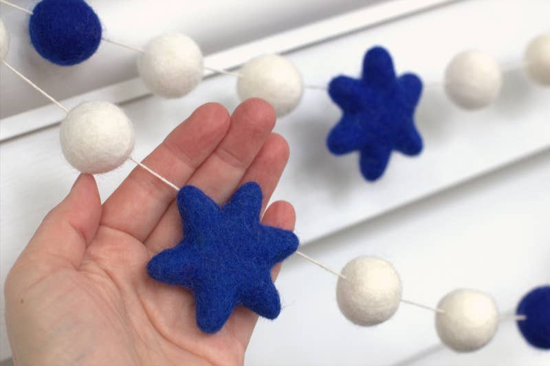 Star of David Hanukkah Garland - Blue & Grey
