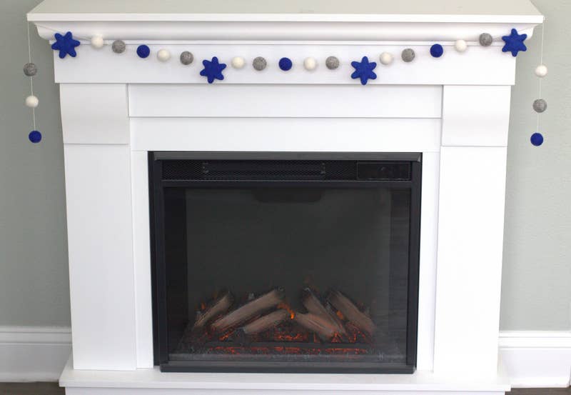 Star of David Hanukkah Garland - Blue & Grey