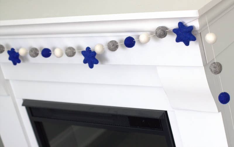 Star of David Hanukkah Garland - Blue & Grey