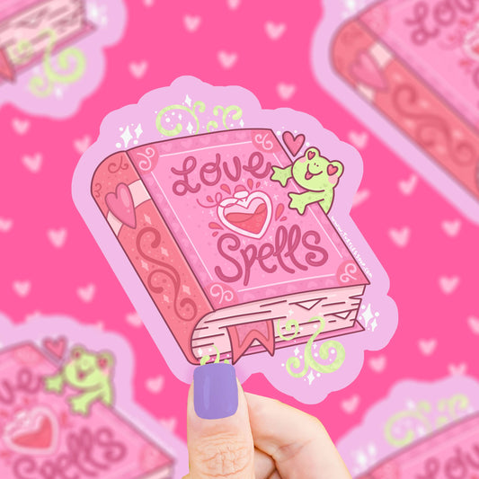 Love Spells Pink Book Witchy Frog Art Valentine's Sticker