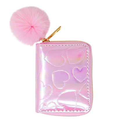 Shiny Dotted Heart Wallet: Hot Pink