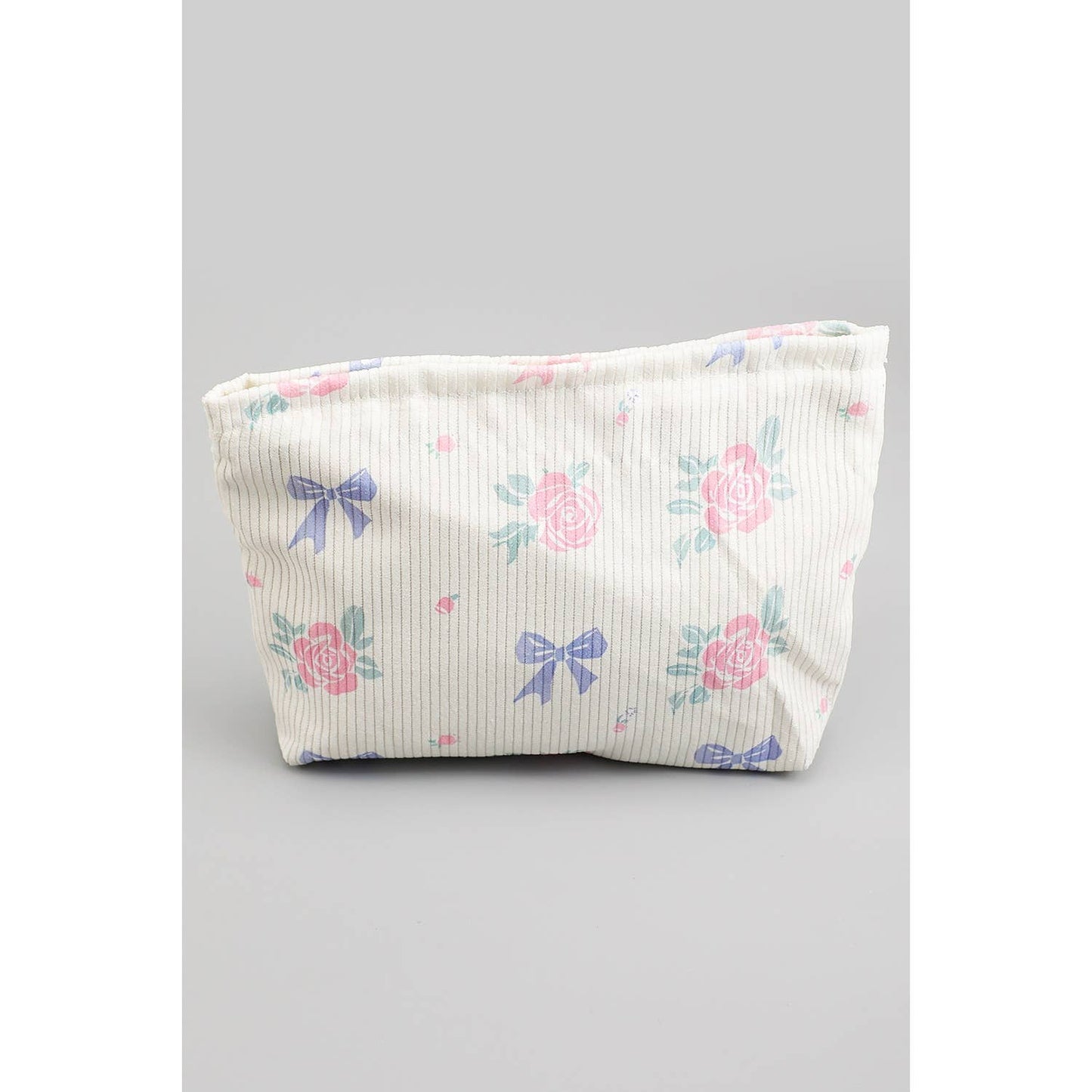 FLORAL AND BOW PRINT CORDUROY TRAVEL MAKEUP POUCH