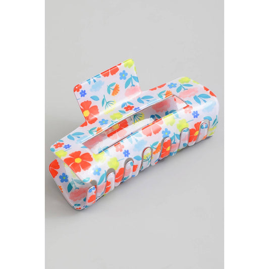 FUN COLORFUL FLOWER PRINT RECTANGLE HAIR CLIP