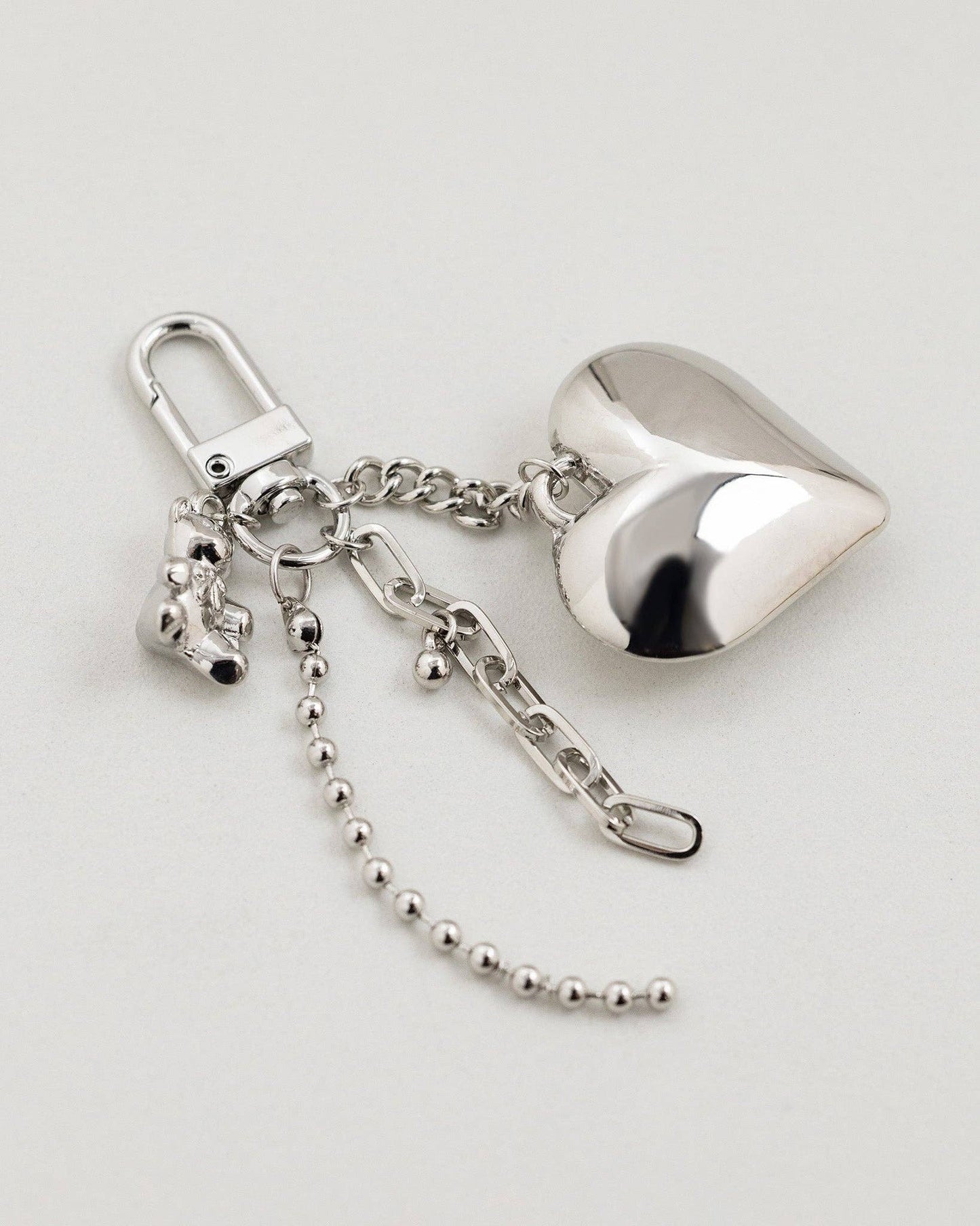 Puffy Heart, Bear, Linear Metal Chain Bag Charm Keychain