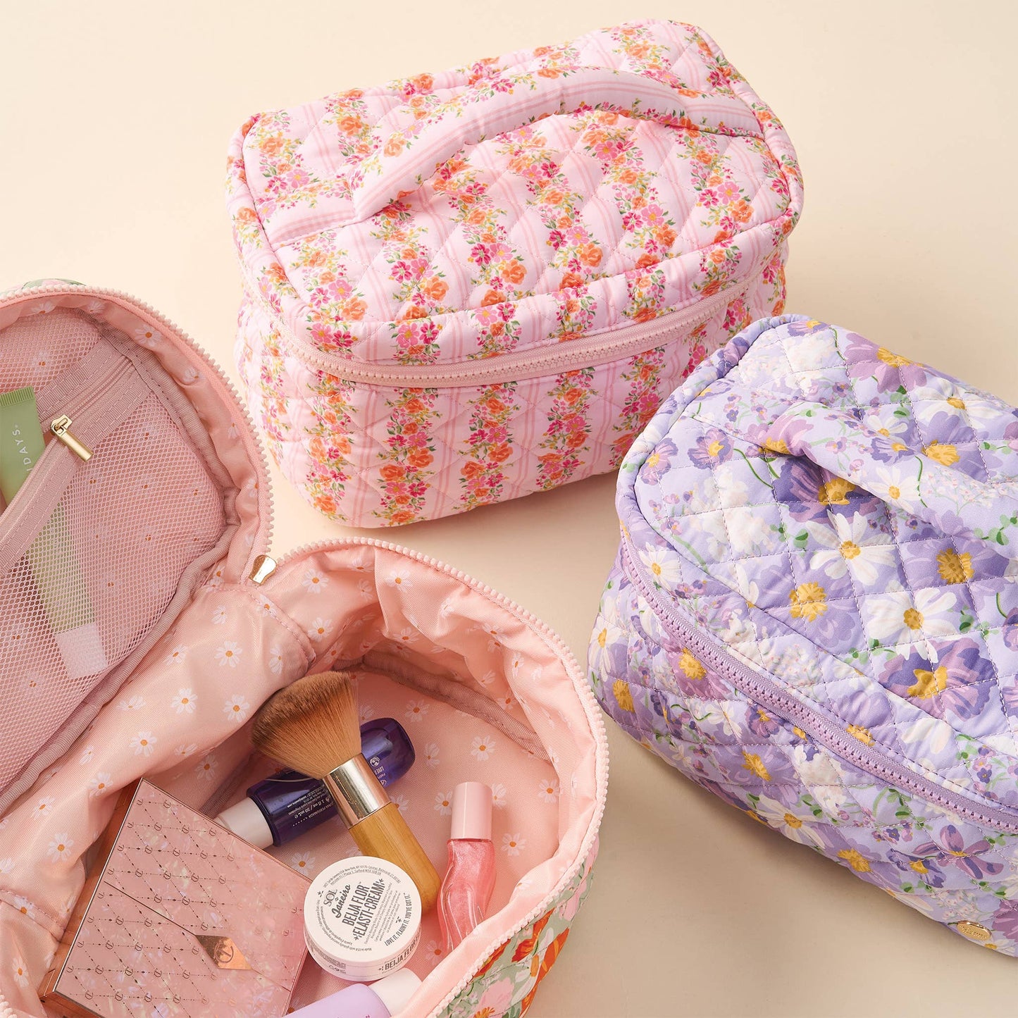 Glam & Go Quilted Cosmetic Bag-Bouquet Beauty Purple