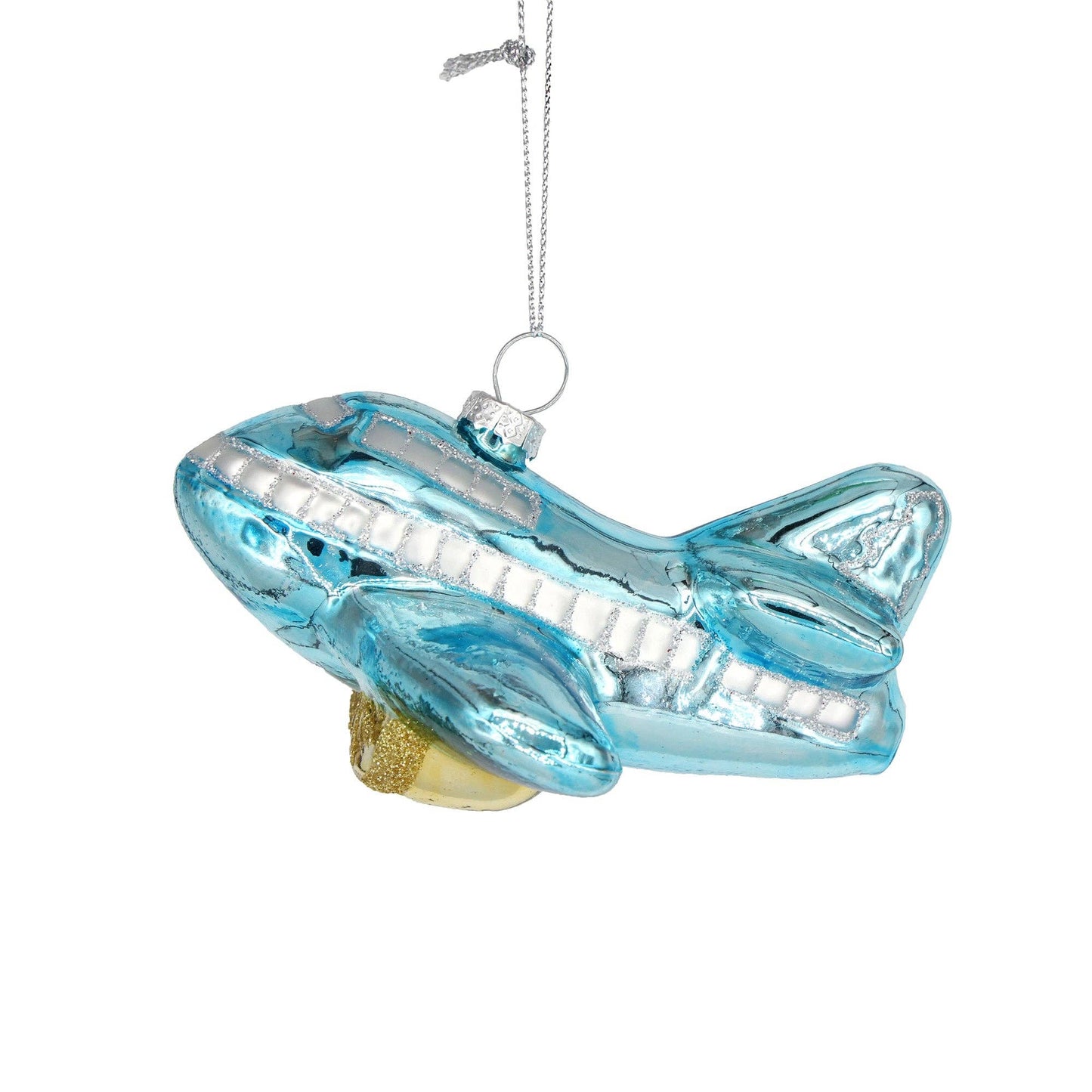 Blue Airplane, Retro Glass Travel Stocking Stuffer Ornament
