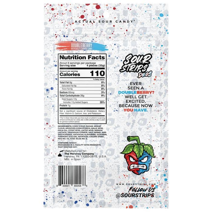 Sour Strips Duos Doubleberry 3.4oz Peg Bag, 12ct
