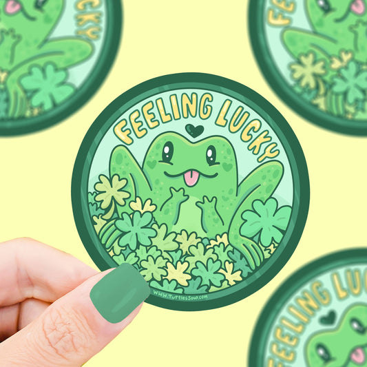 Feeling Lucky Green Frog Saint Patty's Day Vinyl Sticker