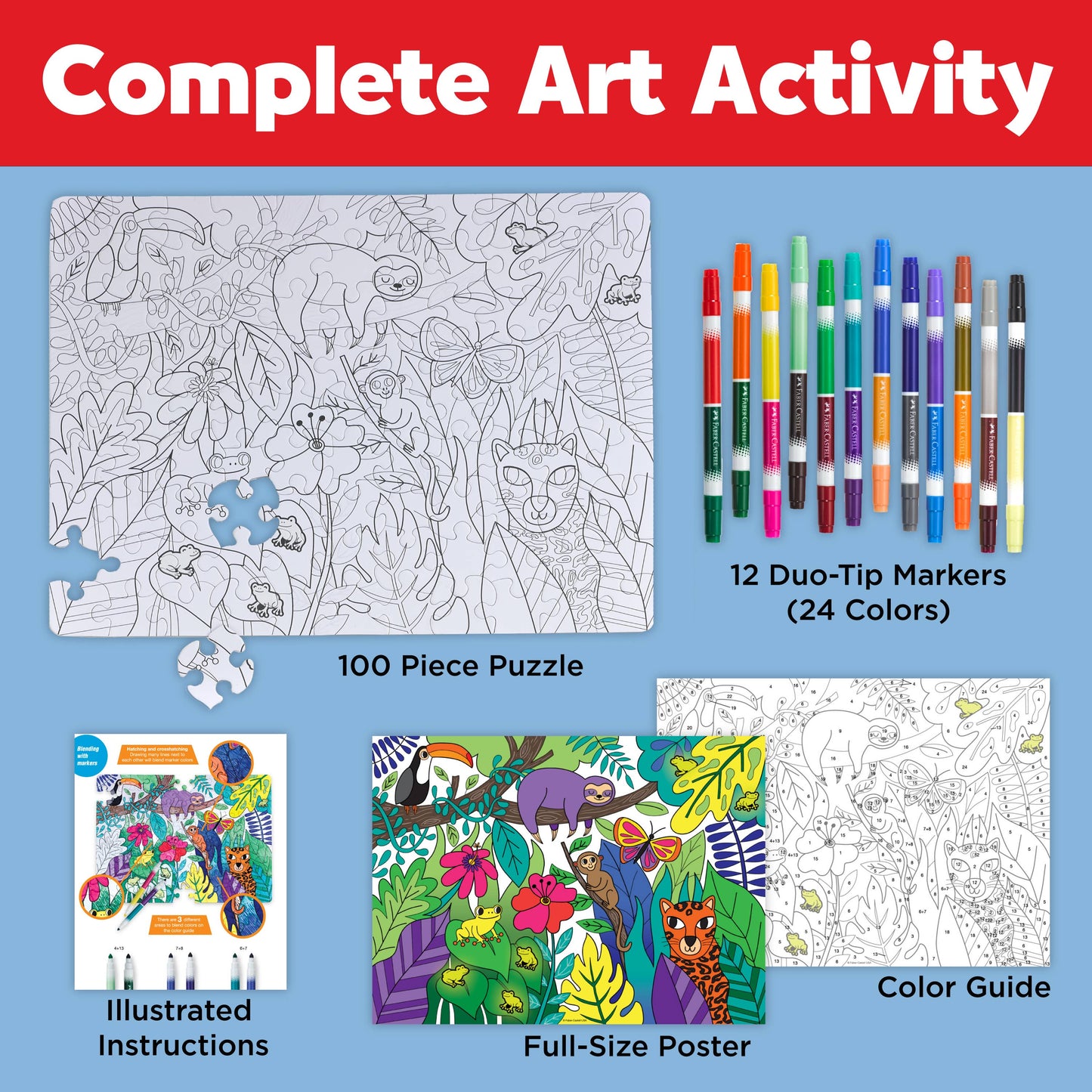 DIY Color by Number Puzzle - Jungle Animals Kit for Kids