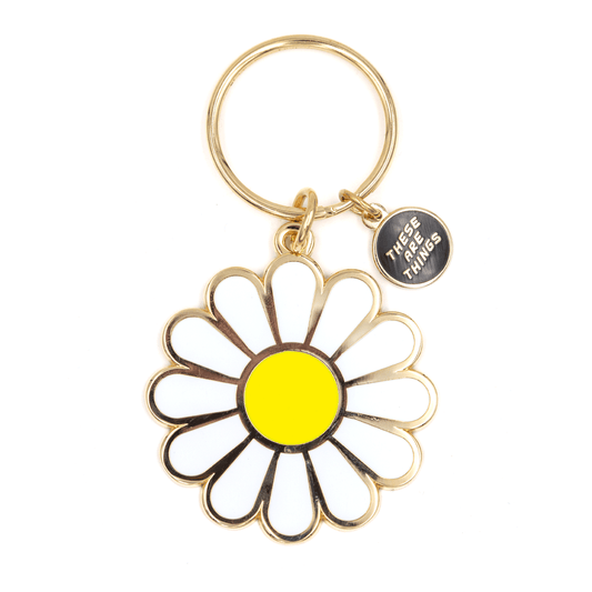 White Daisy Enamel Keychain