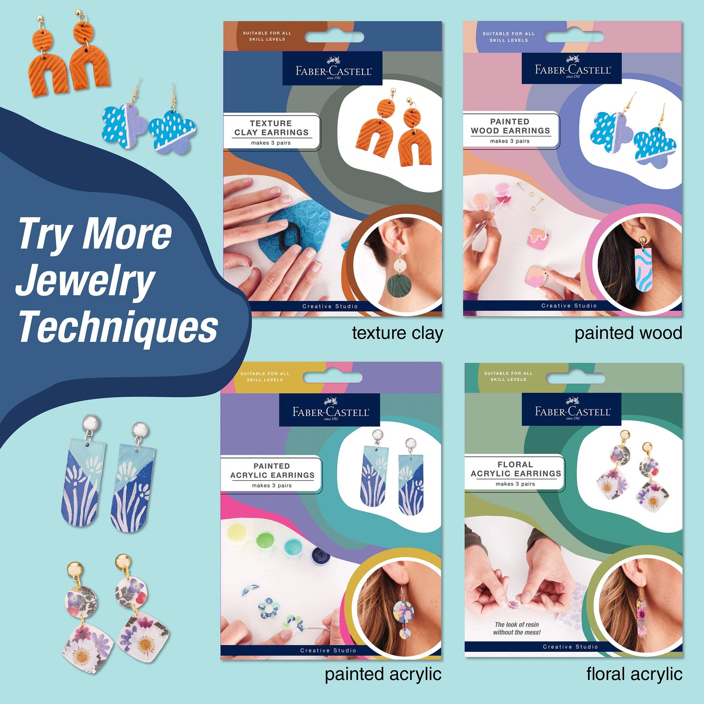 Painted Acrylic Earrings - Adult Craft Kit Makes 3 Pairs