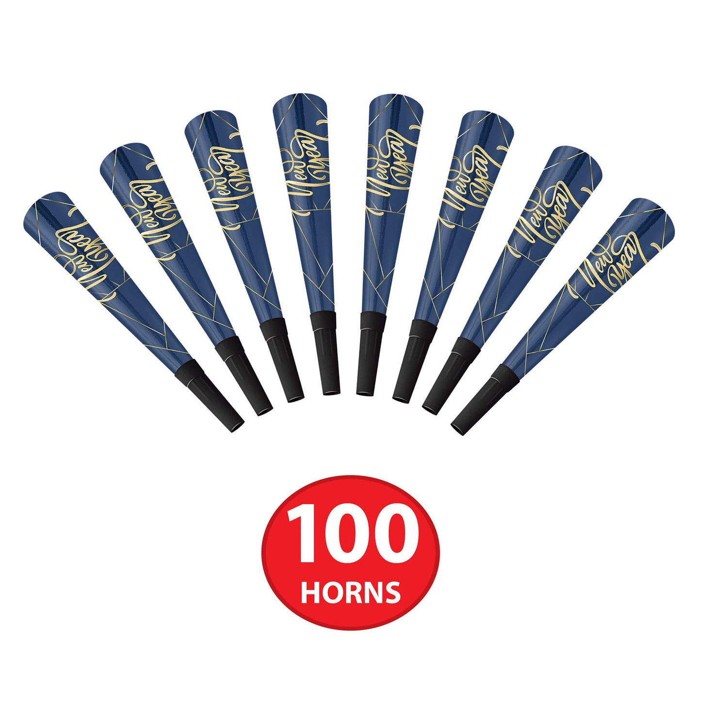 Midnight Blue and Gold New Year Horns, Pack of 100