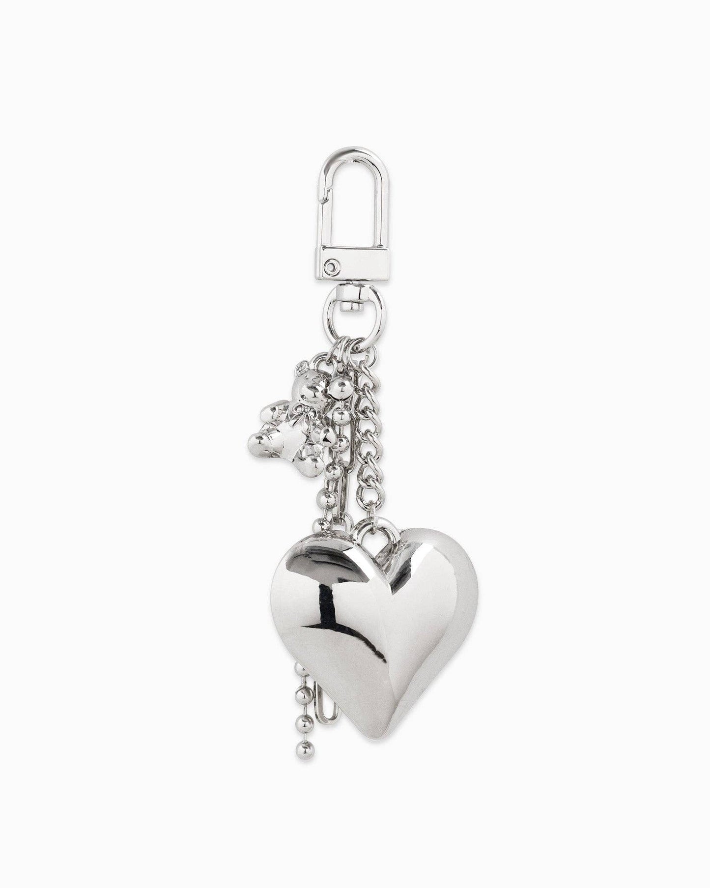 Puffy Heart, Bear, Linear Metal Chain Bag Charm Keychain