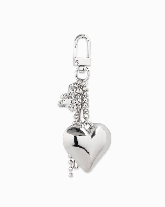Puffy Heart, Bear, Linear Metal Chain Bag Charm Keychain