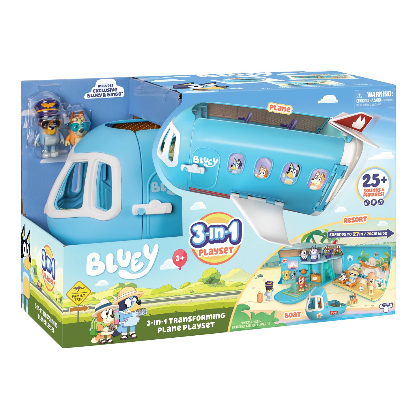 Moose Toys Bluey 3-In-1 Airplane Boat Hotel