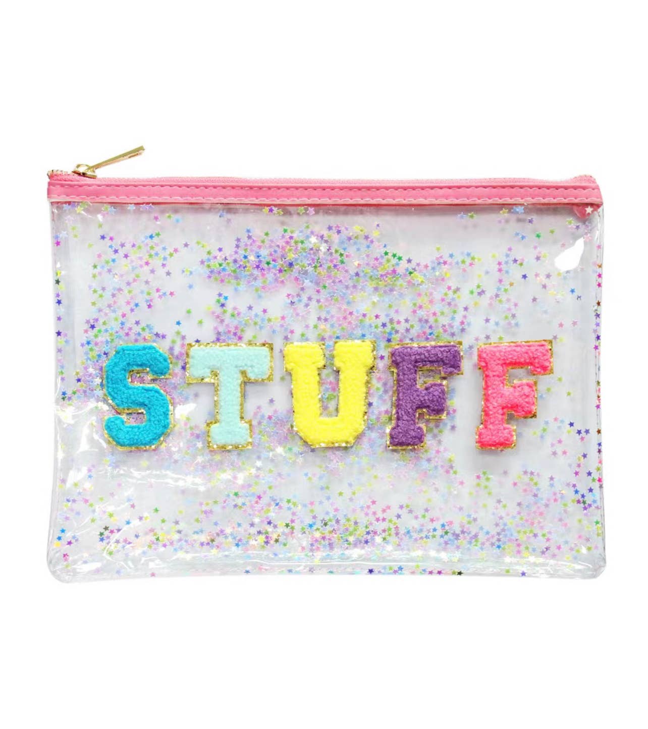 Varsity Cosmetic Confetti Glitter Stuff Clear Bag Chenille