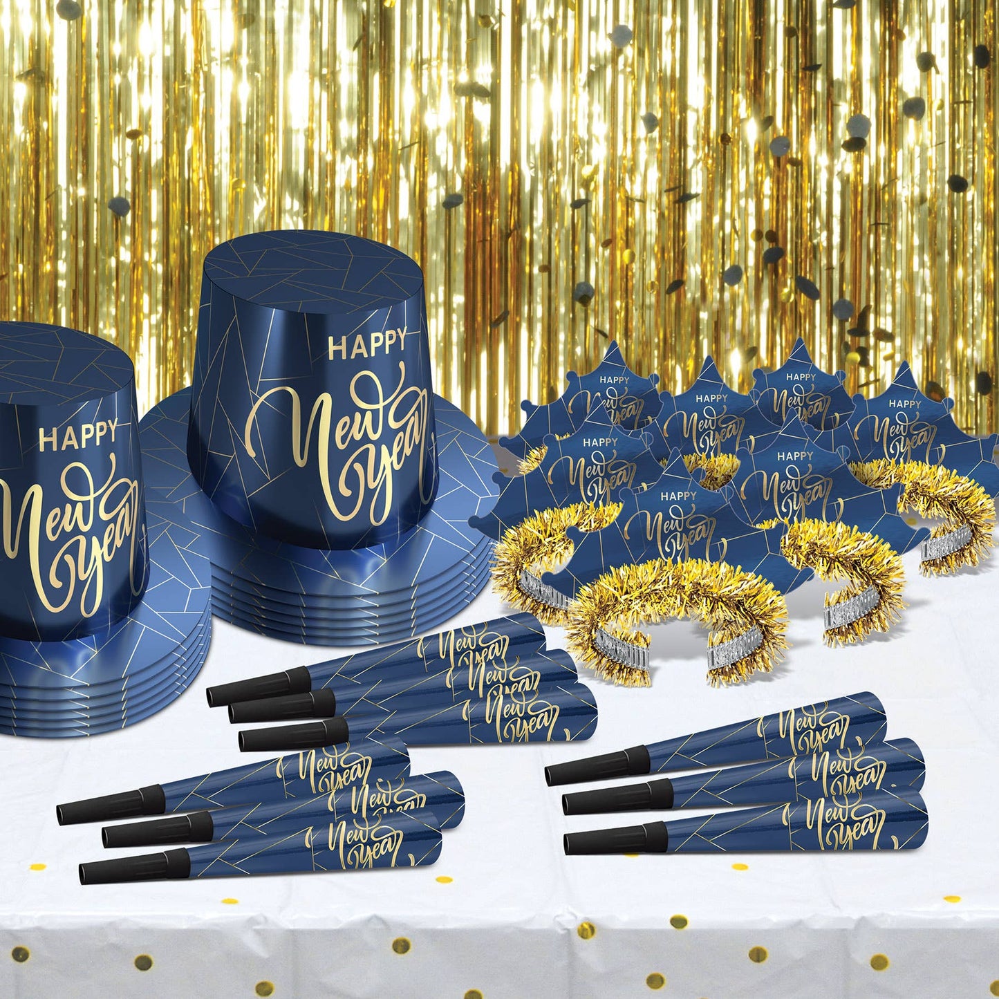 Midnight Blue and Gold New Year Horns, Pack of 100