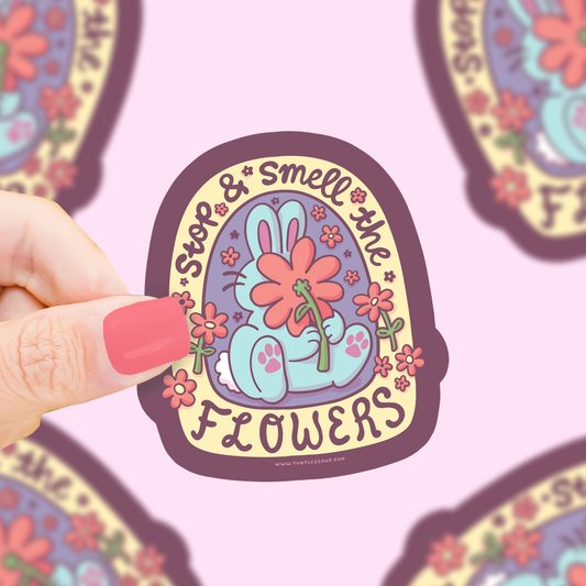 Stop and Smell the Flowers | Bunny | Floral | Vinyl Sticker