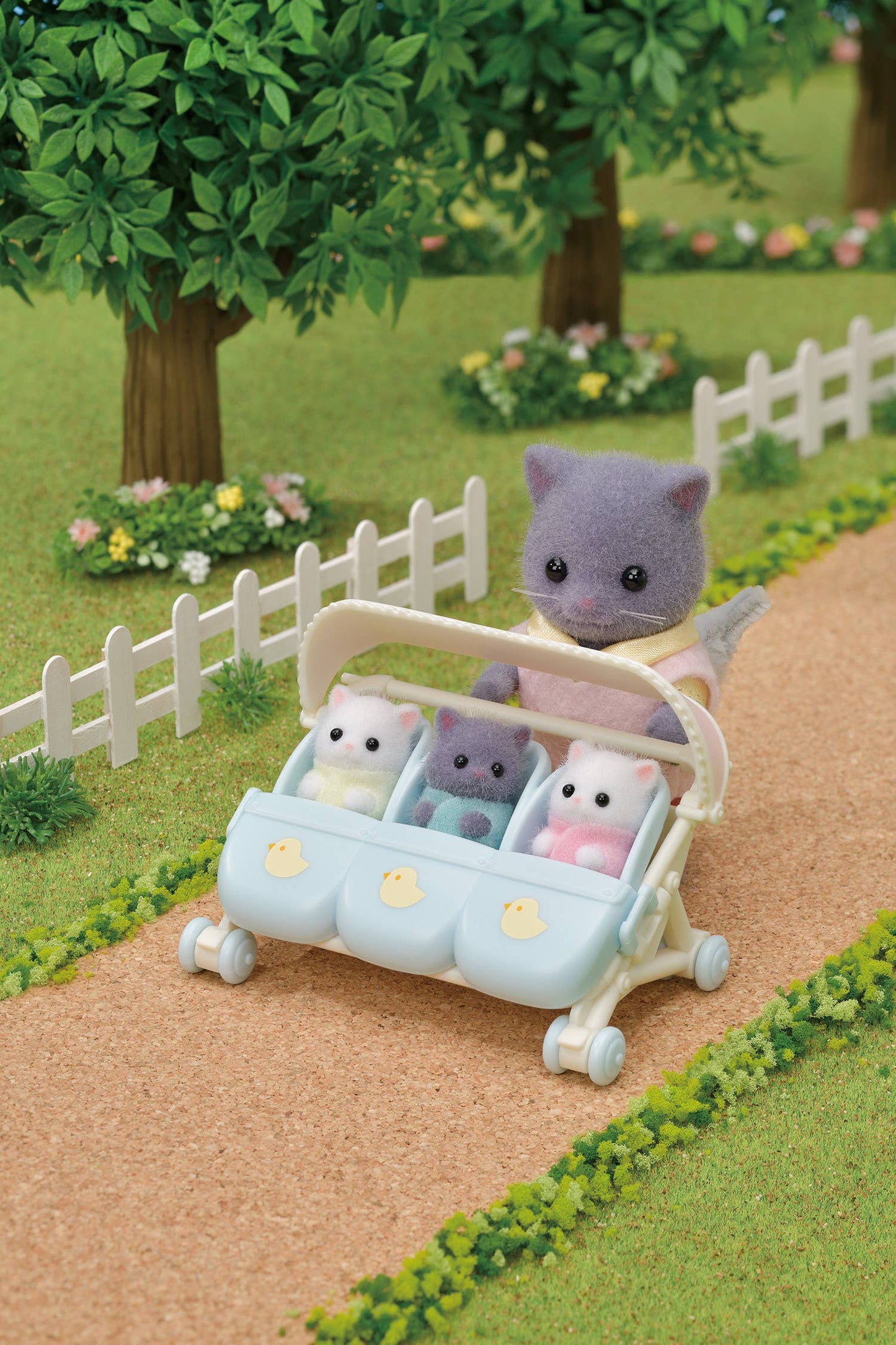 Calico Critters Triplets Stroller, Dollhouse Accessory