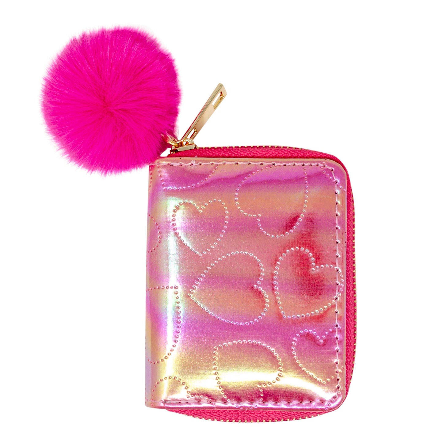 Shiny Dotted Heart Wallet: Pink