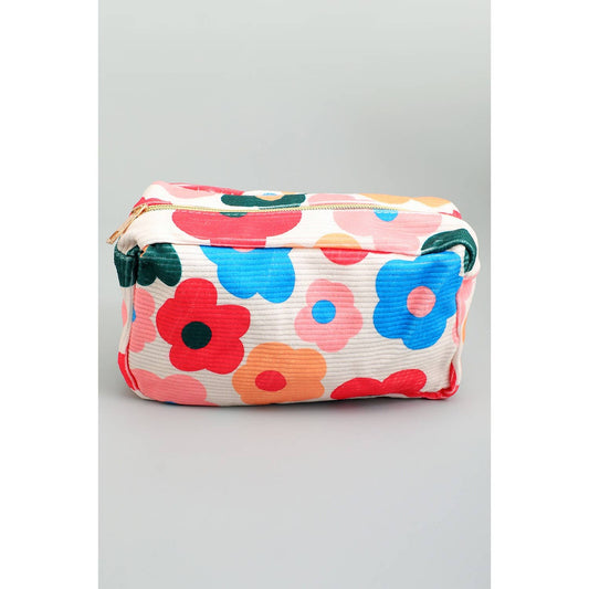 FLORAL CORDUROY MAKEUP TRAVEL POUCH