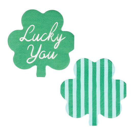 Shamrock Shaped Lucky You and Striped Cocktail Napkin Set