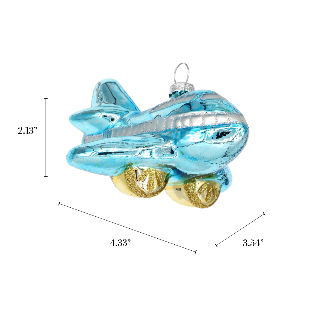 Blue Airplane, Retro Glass Travel Stocking Stuffer Ornament